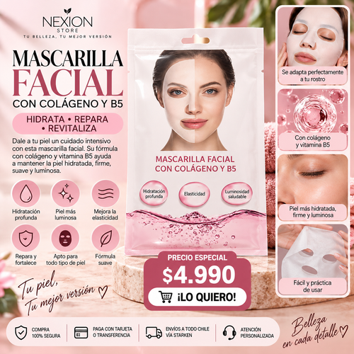 Mascarilla facial rosa (colágeno y B5)